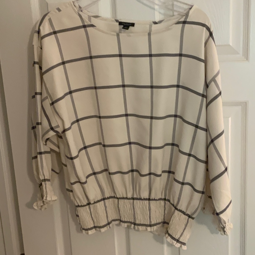 Ann Taylor Cream and Gray Checkered Blouse